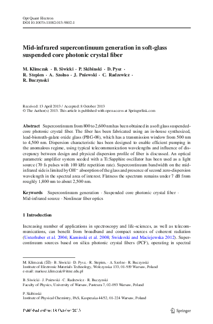 (PDF) Mid-infrared supercontinuum generation in soft-glass suspended ...