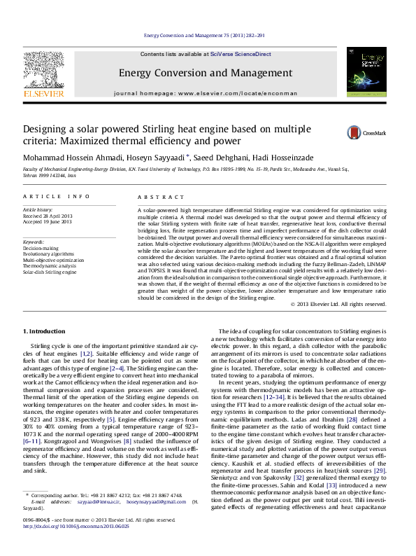 (PDF) Designing a solar powered Stirling heat engine based on multiple ...