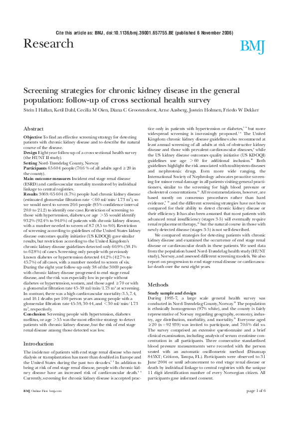 (PDF) Screening strategies for chronic kidney disease in the general ...