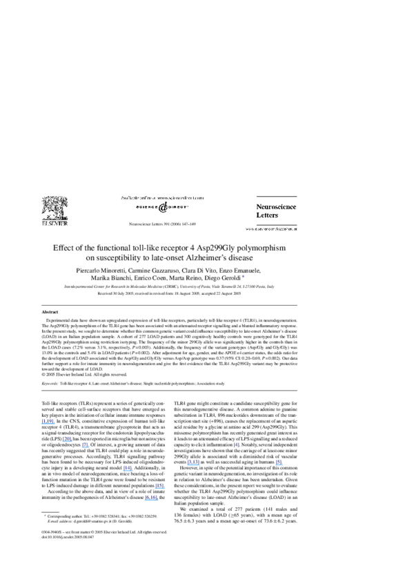 (PDF) Effect of the functional toll-like receptor 4 Asp299Gly ...