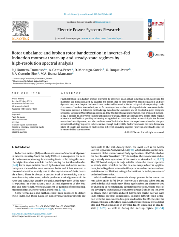 (PDF) Rotor unbalance and broken rotor bar detection in inverter-fed ...