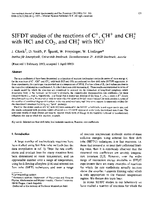 (PDF) SIFDT studies of the reactions of C+, CH+ and CH+ 2 with HCl and ...