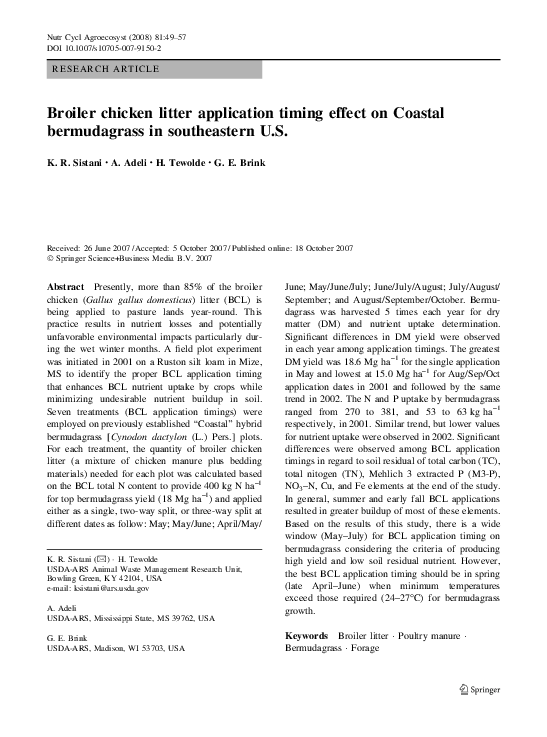 (PDF) Broiler chicken litter application timing effect on Coastal