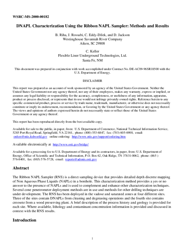 (PDF) DNAPL characterization using the ribbon NAPL sampler: Methods and ...