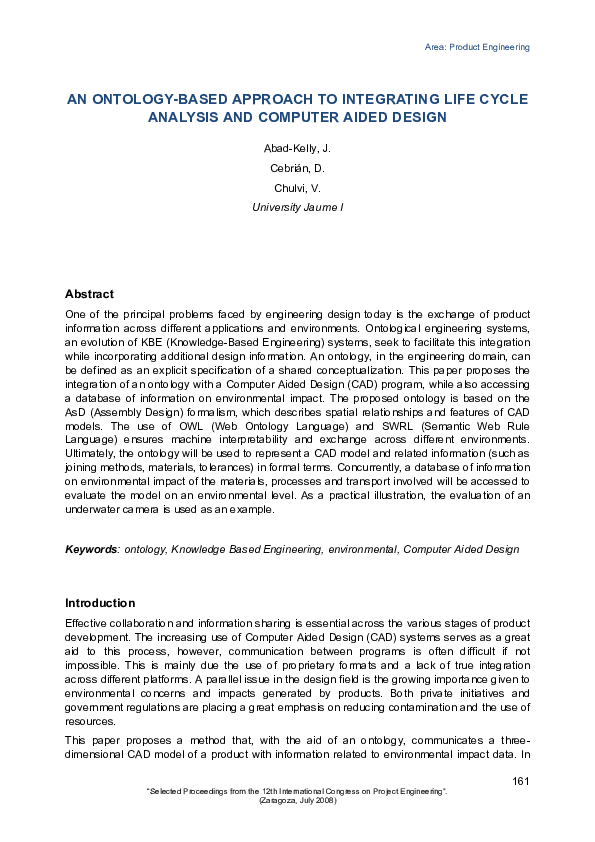 (PDF) An Ontology-based approach to integrating life cycle analysis and ...