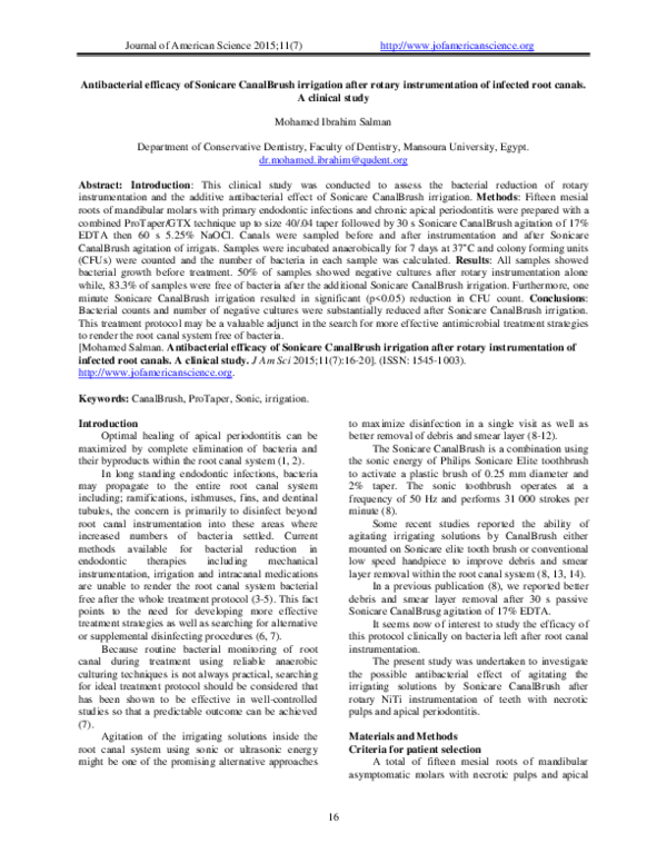 (PDF) Antibacterial efficacy of Sonicare CanalBrush irrigation after