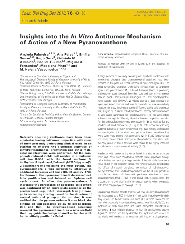 Pdf Insights Into The In Vitro Antitumor Mechanism Of Action Of A New Pyranoxanthone Helena Vasconcelos Academia Edu
