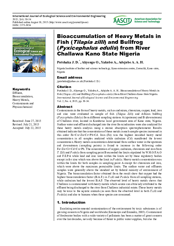 Bioaccumulation of Heavy Metals in Fish (Tilapia zilli) and Bullfrog ...