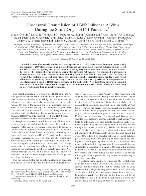 (PDF) Unseasonal Transmission of H3N2 Influenza A Virus During the ...