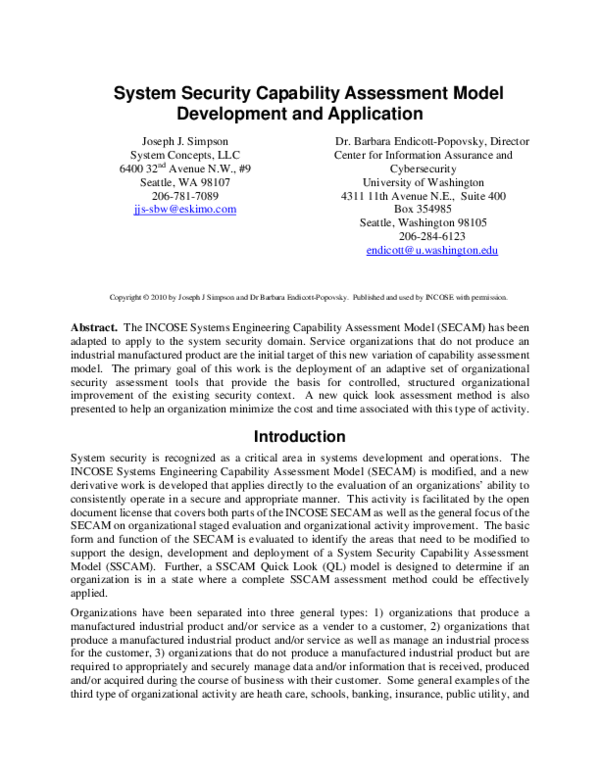 (PDF) 3.2.1 System Security Capability Assessment Model Development and ...