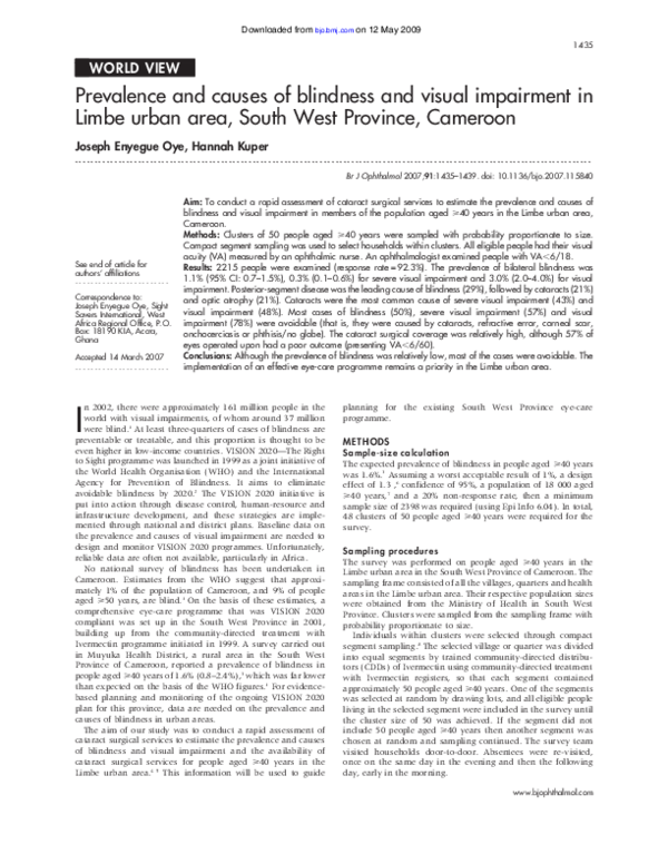 (PDF) Prevalence and causes of blindness and visual impairment in ...