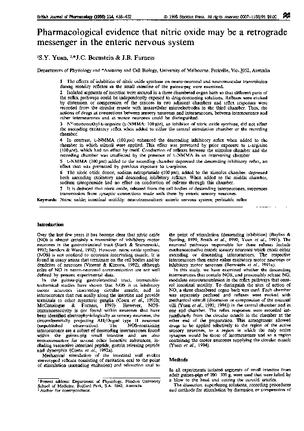 (PDF) Pharmacological evidence that nitric oxide may be a retrograde