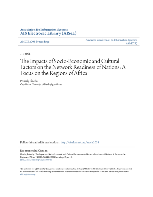 (PDF) The impacts of socio-economic and cultural factors on the network ...