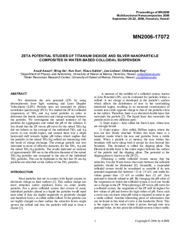 (PDF) Zeta Potential Studies of Titanium Dioxide and Silver ...