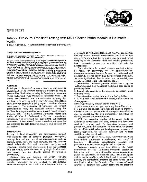 (PDF) Interval Pressure Transient Testing with MDT Packer-Probe Module ...