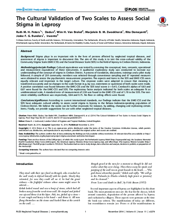 (PDF) The Cultural Validation of Two Scales to Assess Social Stigma in ...