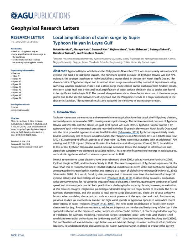 (PDF) Local amplification of storm surge by Super Typhoon Haiyan in ...