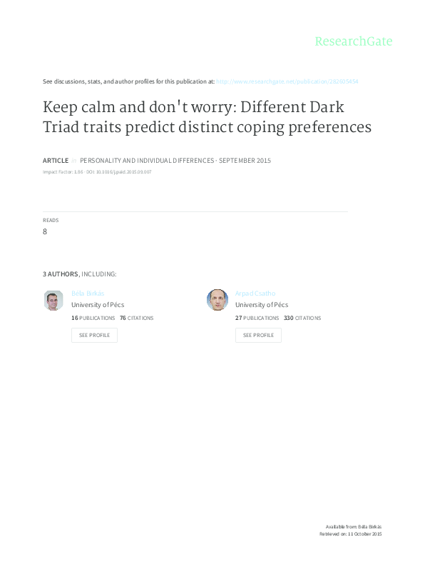 (PDF) Keep calm and don't worry: Different Dark Triad traits predict ...