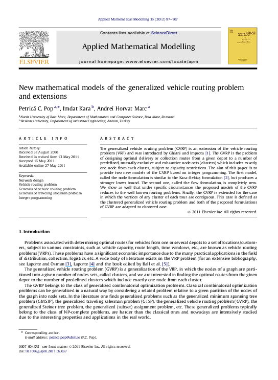 (PDF) New mathematical models of the generalized vehicle routing ...