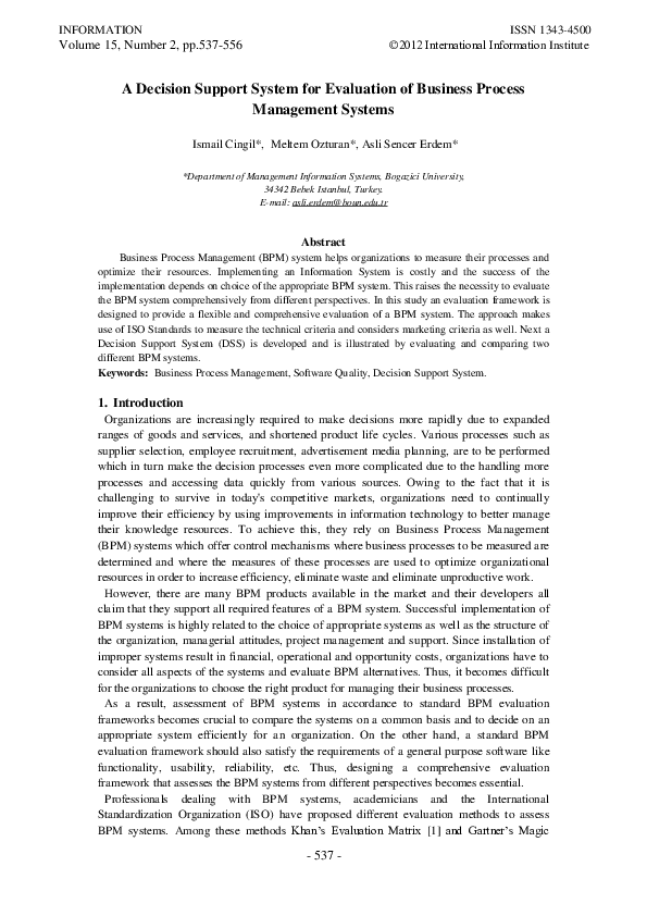 (PDF) A Decision Support System for Evaluation of Business Process ...