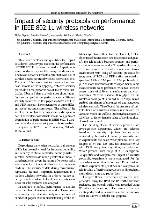 (PDF) Impact of security protocols on performance in IEEE 802.11 ...
