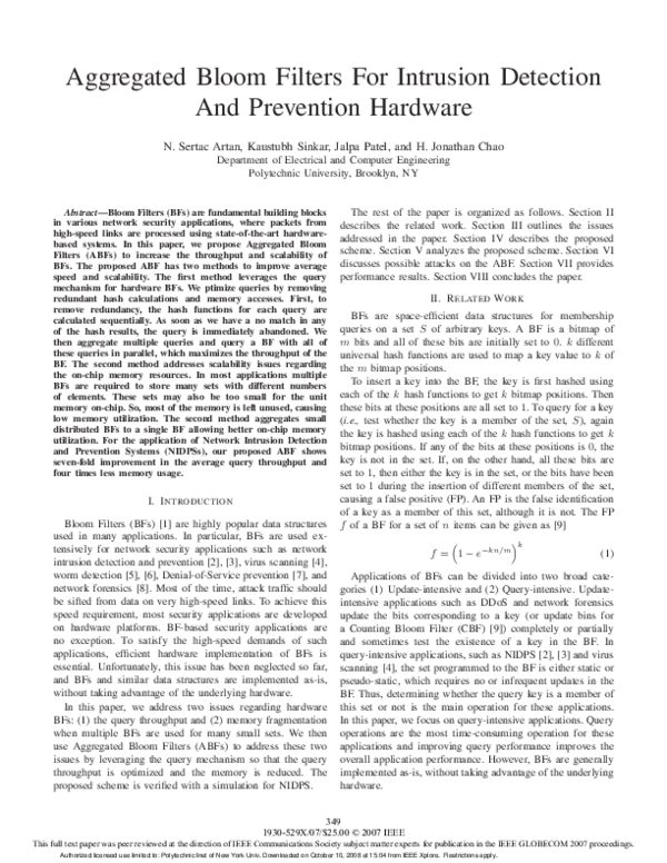(PDF) Aggregated Bloom Filters for Intrusion Detection and Prevention ...