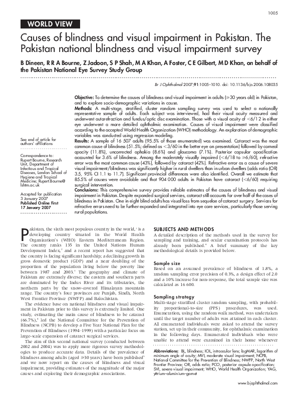 (PDF) Causes of blindness and visual impairment in Pakistan. The