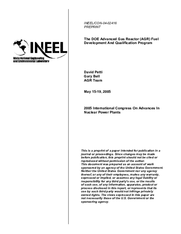 (PDF) The DOE advanced gas reactor fuel development and qualification ...