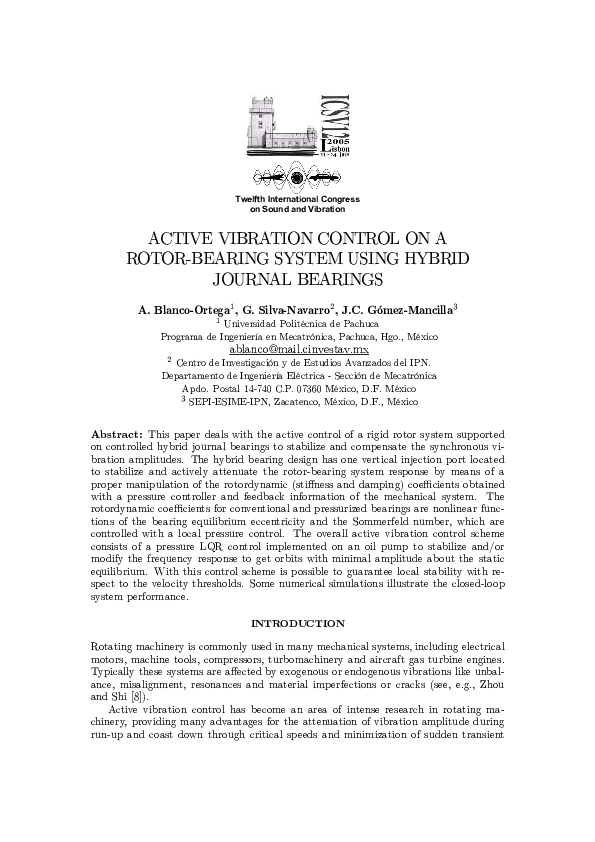 (PDF) Active Vibration Control on a RotorBearing System Using Hybrid