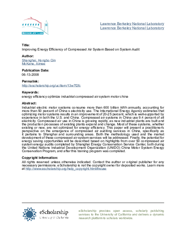 (PDF) Improving Energy Efficiency of Compressed Air System Based ...