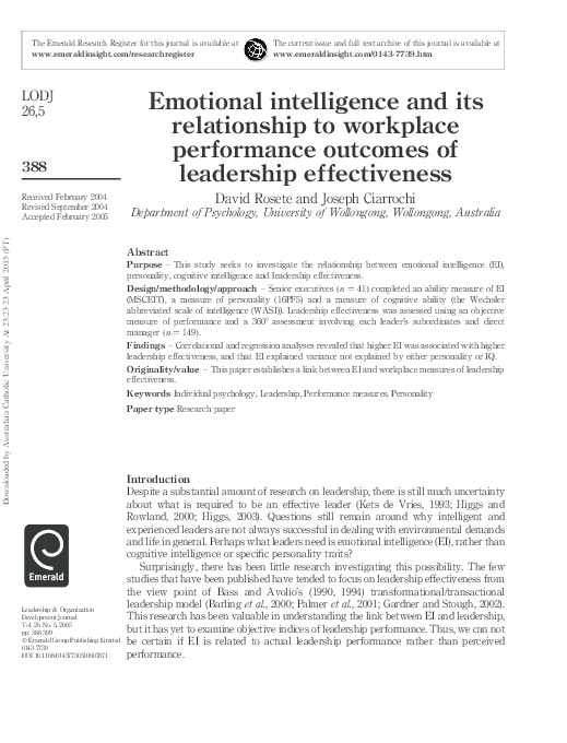 (PDF) A critical evaluation of the role of emotional intelligence in ...