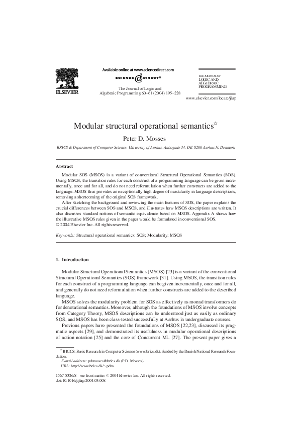 (PDF) Modular structural operational semantics