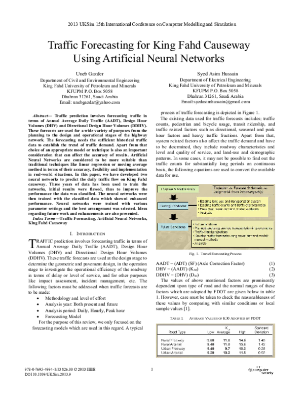(PDF) Traffic Forecasting for King Fahd Causeway using Artificial ...