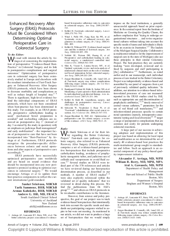 (PDF) Enhanced Recovery After Surgery (ERAS) Protocols Must Be ...