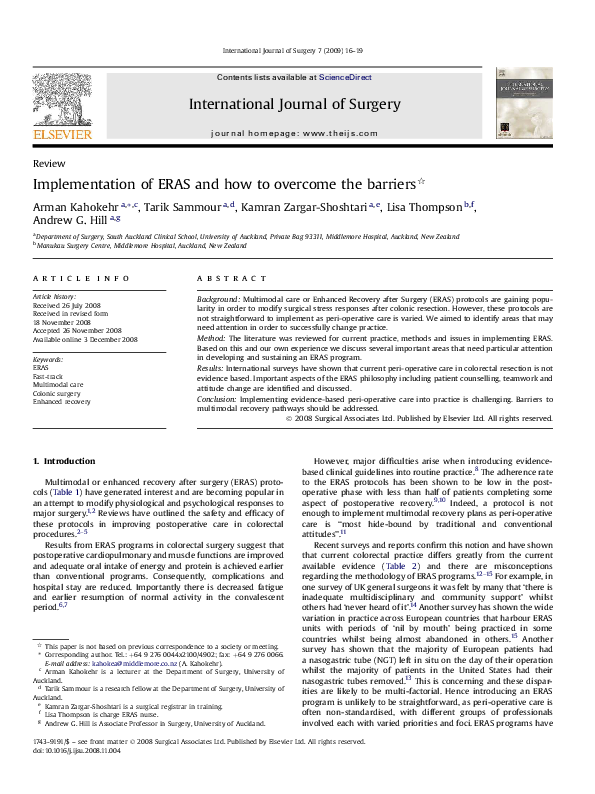 (PDF) Implementation of ERAS and how to overcome the barriers