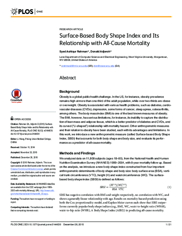 (PDF) Surface-Based Body Shape Index and Its Relationship with All ...