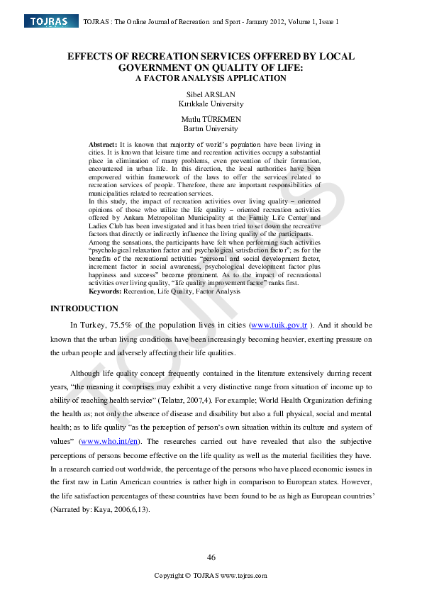 (PDF) EFFECTS OF RECREATION SERVICES OFFERED BY LOCAL GOVERNMENT ON ...