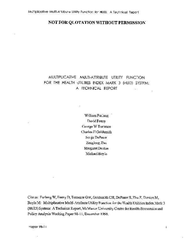 (PDF) Multiplicative Multi-Attribute Utility Function for the Health ...
