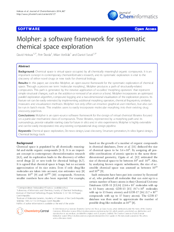 (PDF) Molpher: a software framework for systematic chemical space ...