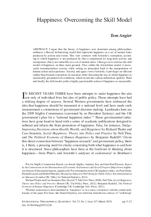 (PDF) Happiness - Overcoming the Skill Model