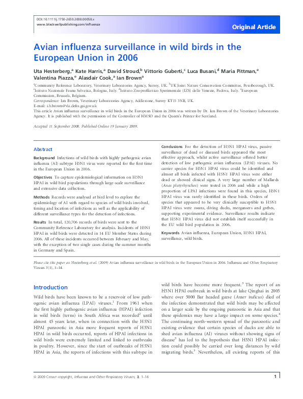 (PDF) Avian influenza surveillance in wild birds in the European Union ...