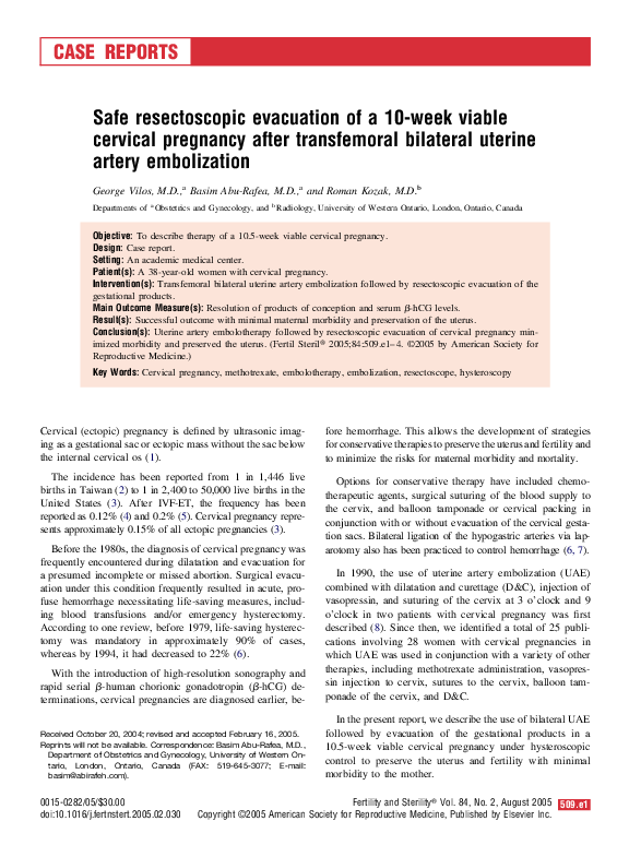 (PDF) Safe resectoscopic evacuation of a 10-week viable cervical ...