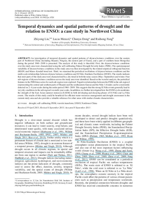 (PDF) Temporal dynamics and spatial patterns of drought and the ...