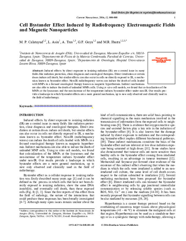 (PDF) Cell Bystander Effect Induced by Radiofrequency Electromagnetic ...