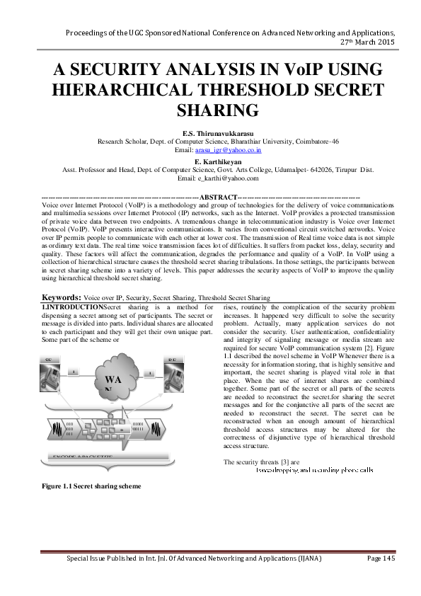 (PDF) A SECURITY ANALYSIS IN VoIP USING HIERARCHICAL THRESHOLD SECRET ...