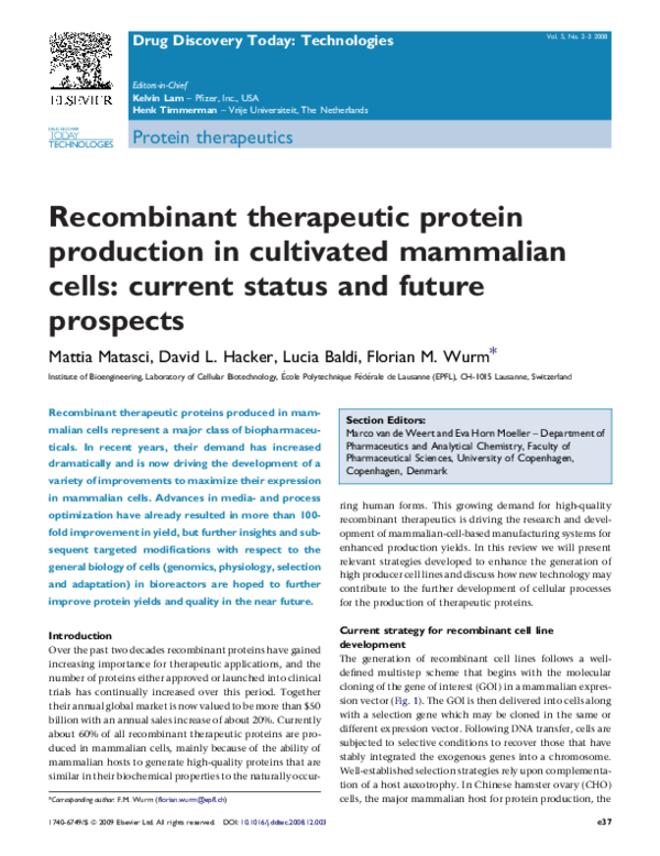 (PDF) therapeutic protein production in cultivated