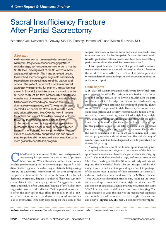 (PDF) Sacral insufficiency fracture after partial sacrectomy