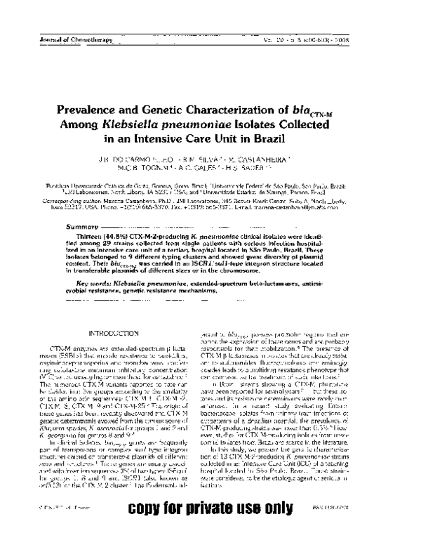 (PDF) Prevalence and Genetic Characterization of bla CTX-M Among ...