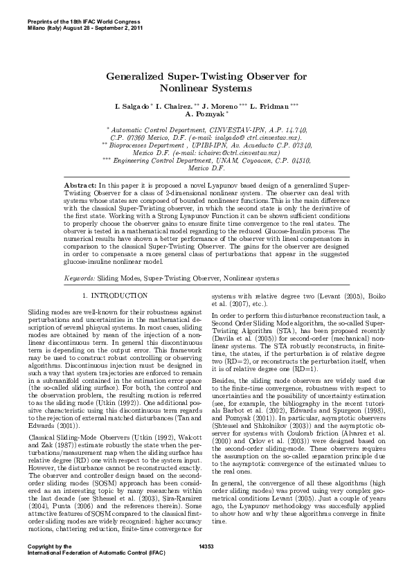 (PDF) Generalized Super-Twisting Observer for Nonlinear Systems