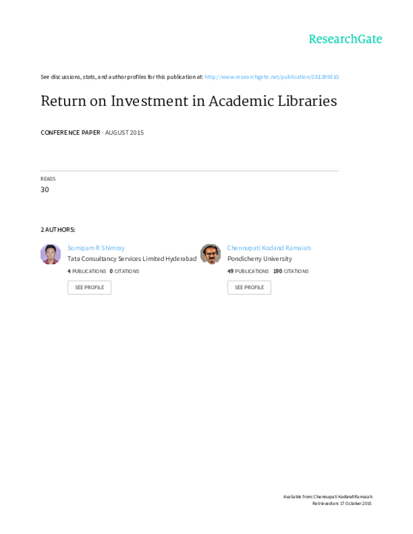 (PDF) Return on Investment in Academic Libraries Chennupati Ramaiah